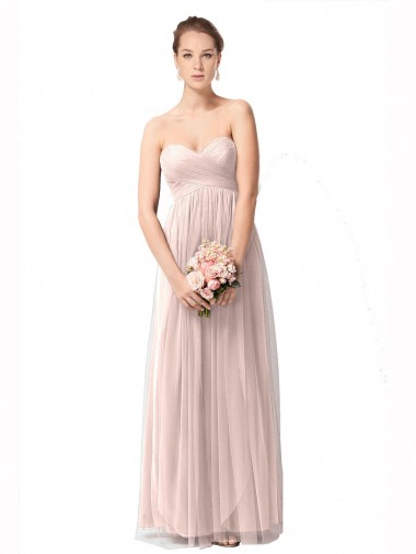 Purchase Long Sweetheart Tulle Bridesmaid Dress with Shirred Criss Cross Bodice