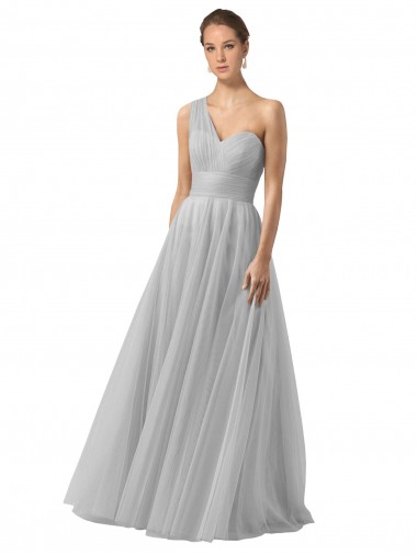 Purchase Floor Length Tulle Bridesmaid Dress with Shirred One Shoulder Bodice
