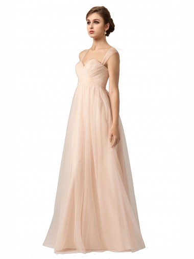 Purchase Illusion Sleeves Tulle Bridesmaid Dress with Shirred Bodice and Sweetheart Neckline