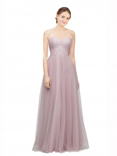 Purchase Sweetheart Neckline Long Tulle Bridesmaid Dress with Lace Bodice