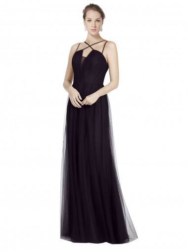 Purchase High Neck Long A-Line Tulle Bridesmaid Dress