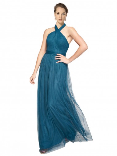 Purchase High Neck Halter Pleated A-Line Tulle Bridesmaid Dress
