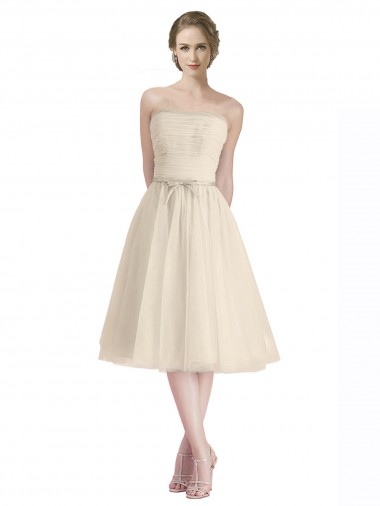 Purchase Strapless Short Cocktail Length Tulle Cocktail Bridesmaid Dress with Pleats