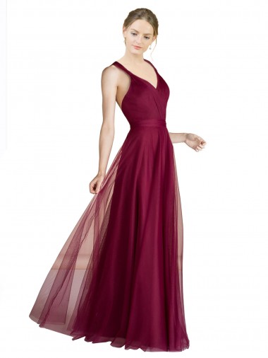 Purchase Long Sweetheart Tulle Bridesmaid Dress with Straps and Criss Cross Back