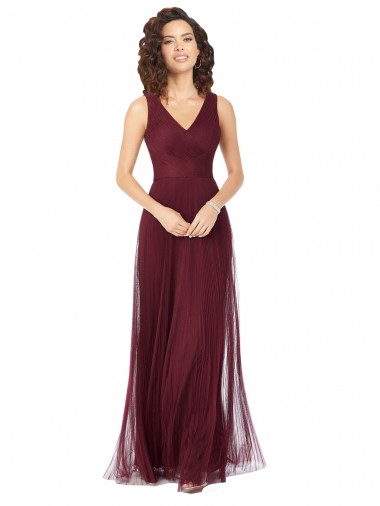 Purchase Long A-Line V-Neck Tulle Bridesmaid Dress