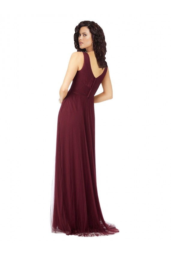 Long A-Line V-Neck Tulle Bridesmaid Dress