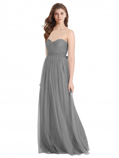 Purchase Shirred Strapless Bodice Long Tulle Bridesmaid Dress with Sweetheart Neckline
