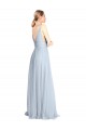 Plunging Deep V-Neck Long Tulle Bridesmaid Dress with V-Back