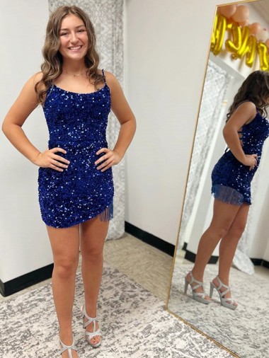 Purchase Spaghetti Straps Backless Sleeveless Short Velvet Sequin Prom Dress