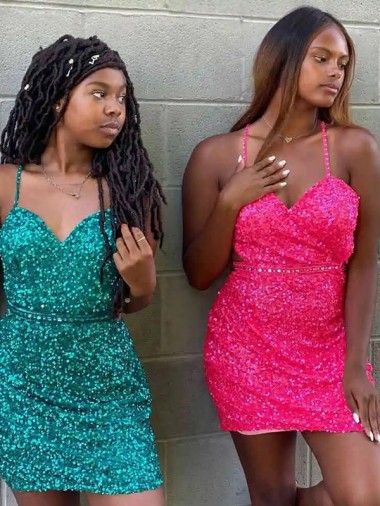 Purchase V-Neck Sleeveless Short Velvet Sequin Cocktail Dress