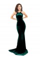 High Neck Formal Stretch Velvet Bridesmaid Dress / Prom Dress with Black Lace Embroidery