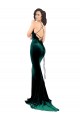 High Neck Formal Stretch Velvet Bridesmaid Dress / Prom Dress with Black Lace Embroidery