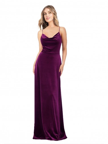 Purchase Draped Neckline Spaghetti Straps Formal Velvet Bridesmaid Dress / Prom Dress
