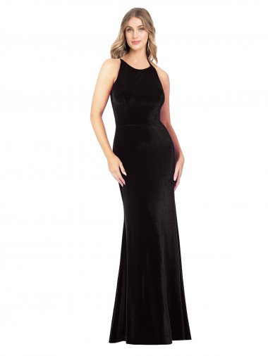 Purchase Vintage Velvet High Neck Formal Bridesmaid Dress / Prom Dress with Strappy Back