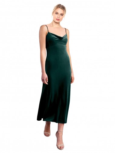 Purchase Midi Cocktail Length Cowl Neck Velvet Slip Bridesmaid Dress / Prom Dress