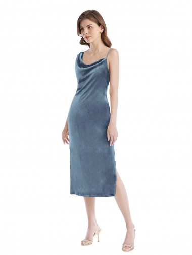 Purchase Midi Length Asymmetrical One Shoulder Velvet Slip Bridesmaid Dress / Prom Dress