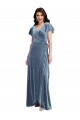 Flutter Sleeve Velvet Wrap Maxi Bridesmaid Dress / Prom Dress with Pockets