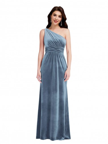 Purchase One Shoulder Draped Velvet Maxi Bridesmaid Dress / Prom Dress