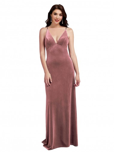 Purchase Low Scoop Back Long V-Neck Formal Velvet Slip Bridesmaid Dress / Prom Dress